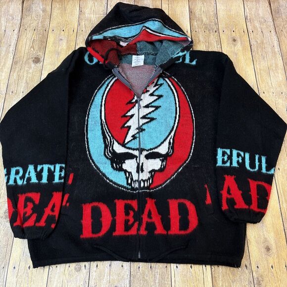 Grateful Dead Alpaca Wool Sweater Hoodie Full Zip Steal Your Face Mens Medium - Picture 1 of 8